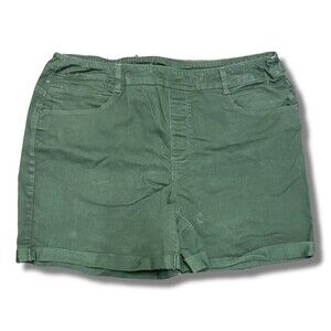 Time and Tru Womens Shorts XL Green Stretch Denim Rolled Cuff 5-Pocket